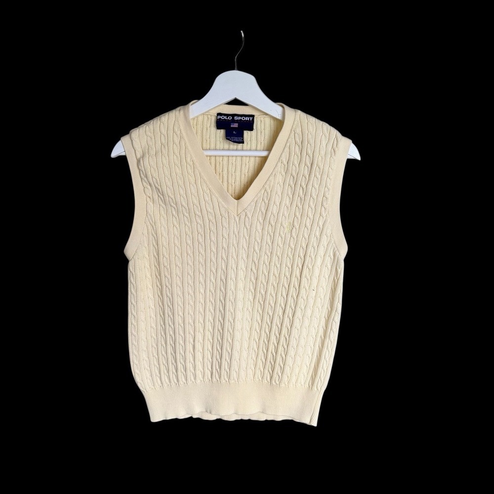 Vintage Polo Sport Sweater Womens‎ L Vest Cable Knit Ralph Lauren Y2K 90s